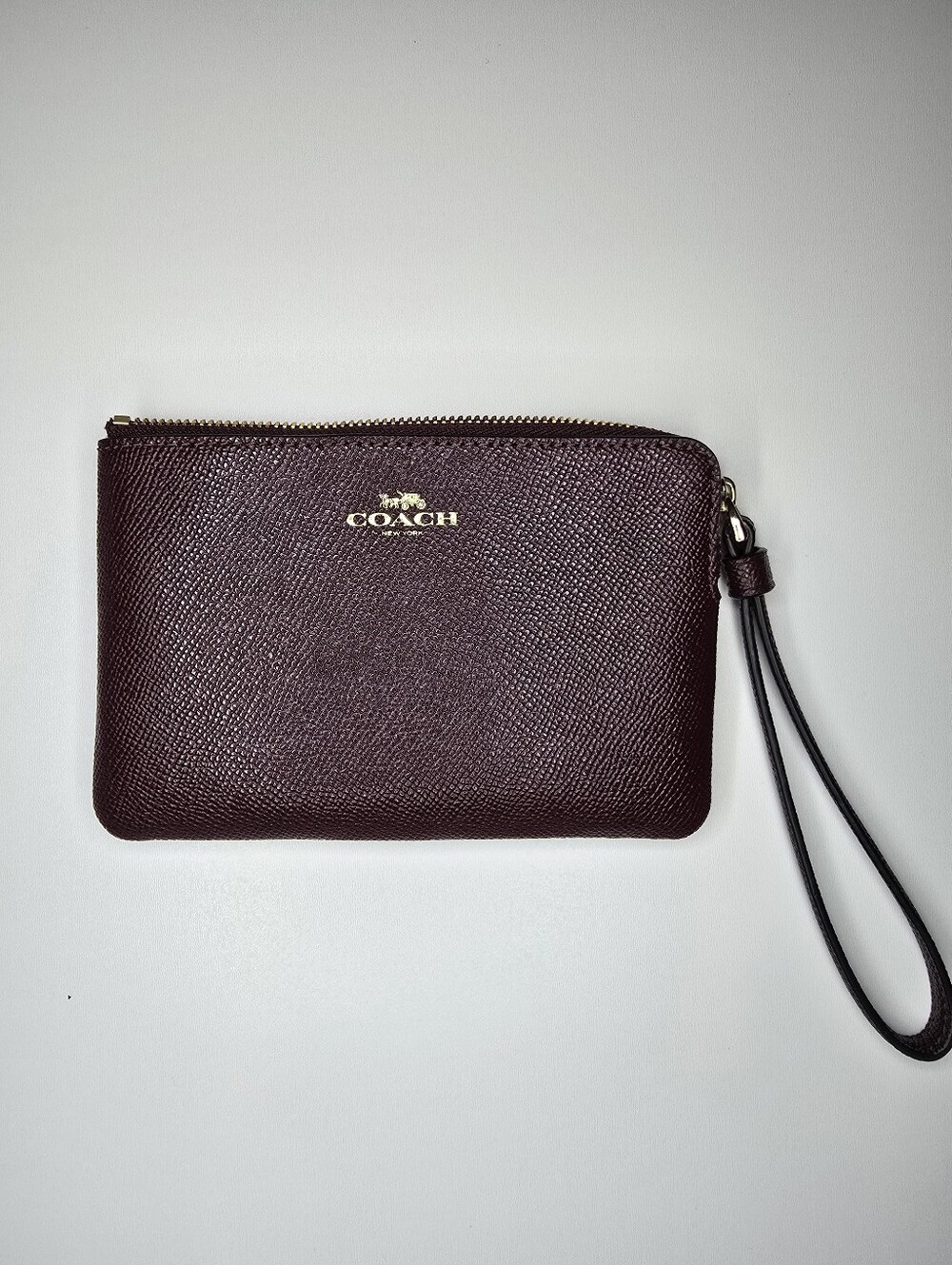 Coach Corner Zip Wristlet Crossgrain Leather Merlot Burgundy CV396 6" NWT
